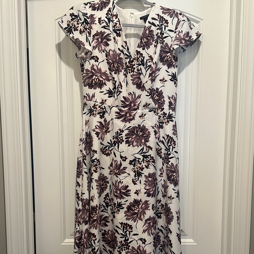 Ann Taylor Factory White and Purple Floral Midi Dress